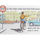 An unusual gouache painting produced for a cycle road safety campaign depicting a young boy on a