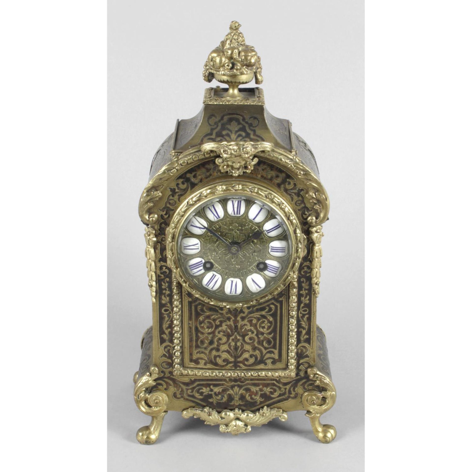 A late 19th century boulle-work cased mantel clock,