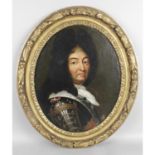 English school, 19th century oval oil portrait depicting King Louis XIV.