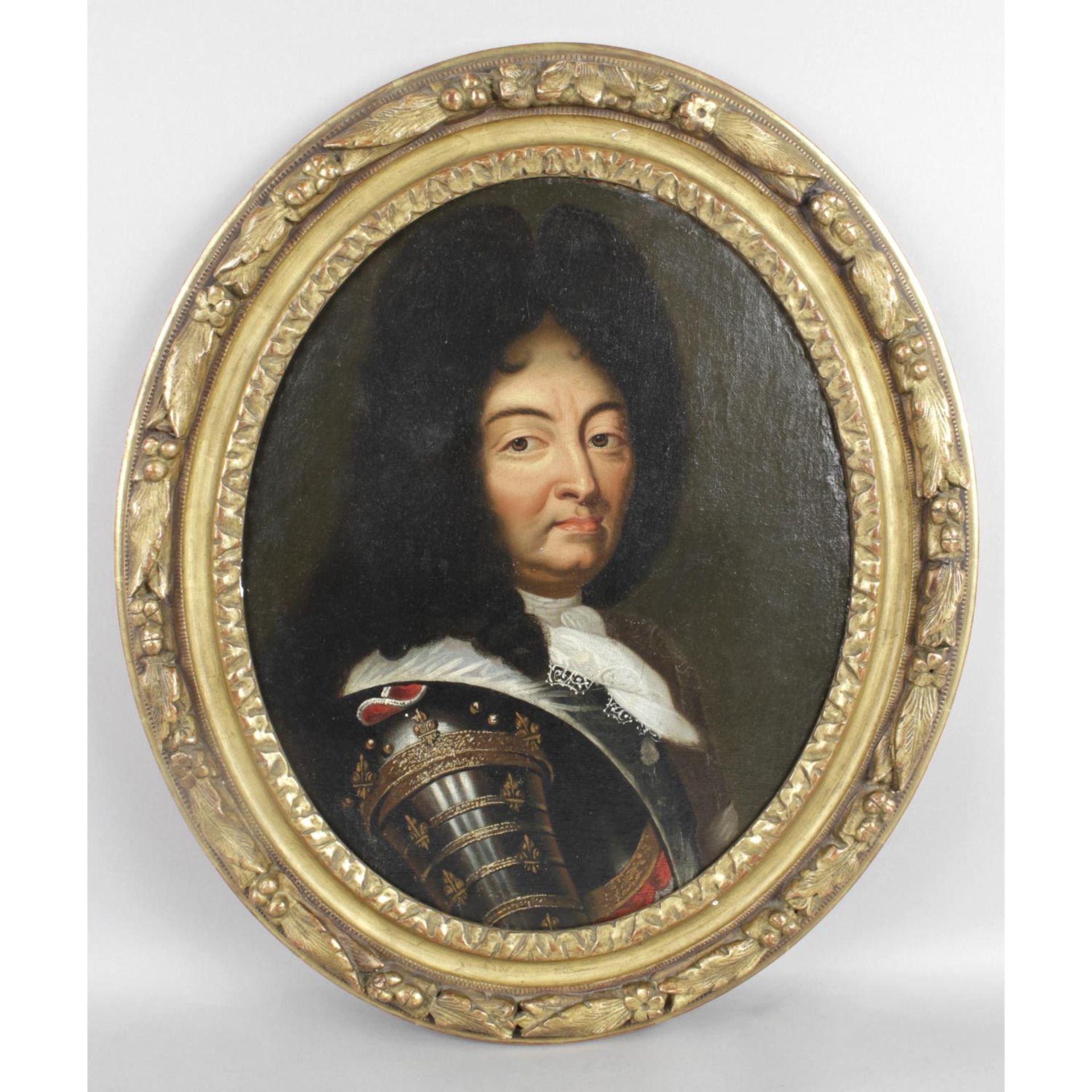 English school, 19th century oval oil portrait depicting King Louis XIV.