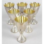 A cased set of six modern silver goblets,