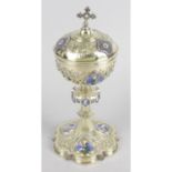 A French silver-gilt and enamel ciborium,