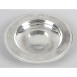 A modern silver armada style dish, the typical circular form with line incised border detail.