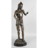 A large bronze figure modelled as semi naked male warrior,