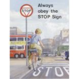 An unusual gouache painting produced for a cycle road safety campaign,