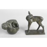 A small bronze modelled as a fawn,