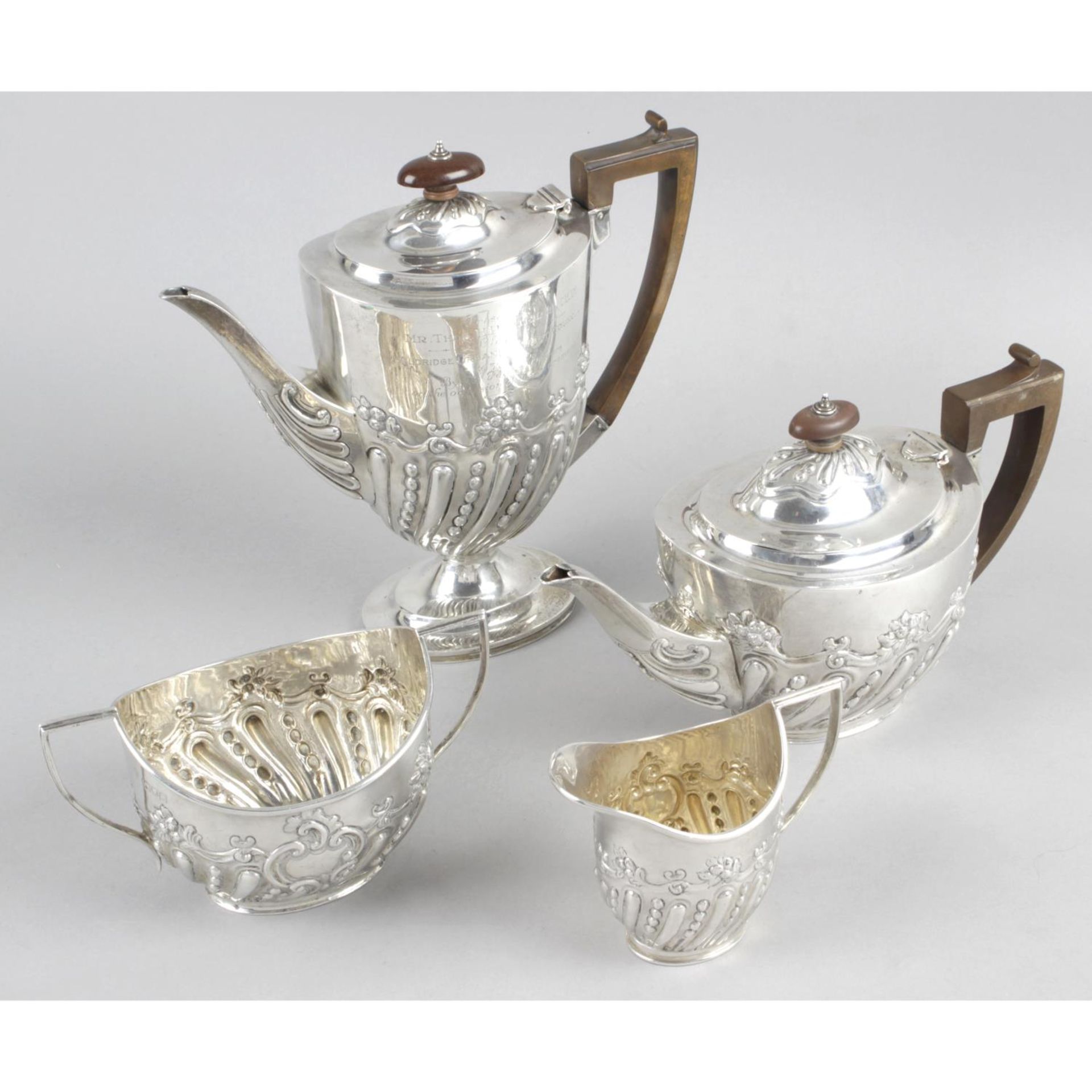 A late Victorian silver matched four piece tea service,