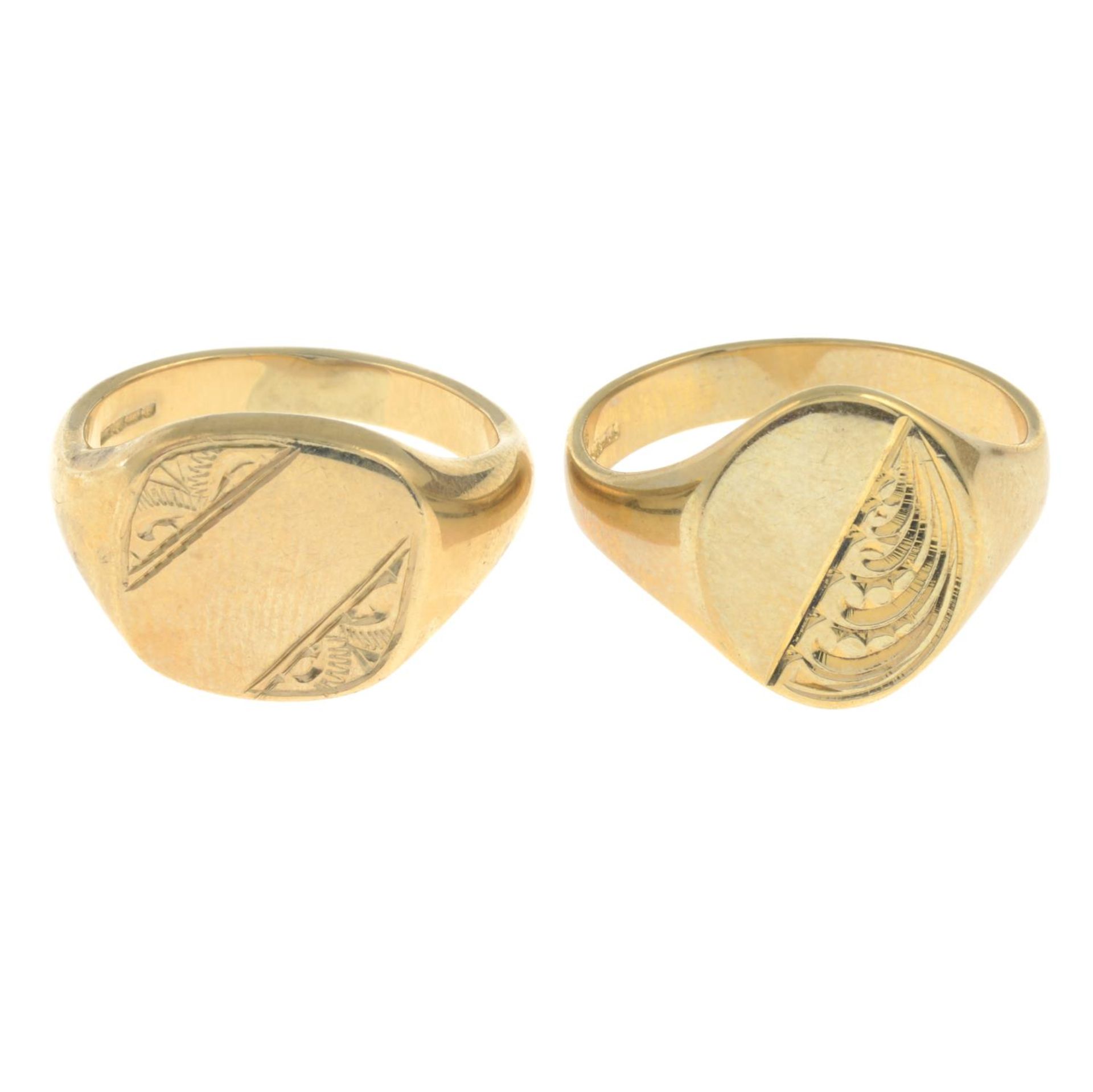 Two 9ct gold signet rings.Hallmarks for 9ct gold.