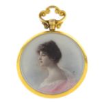 An early 20th century 9ct gold glazed locket portrait miniature pendant.Hallmarks for Glasgow,