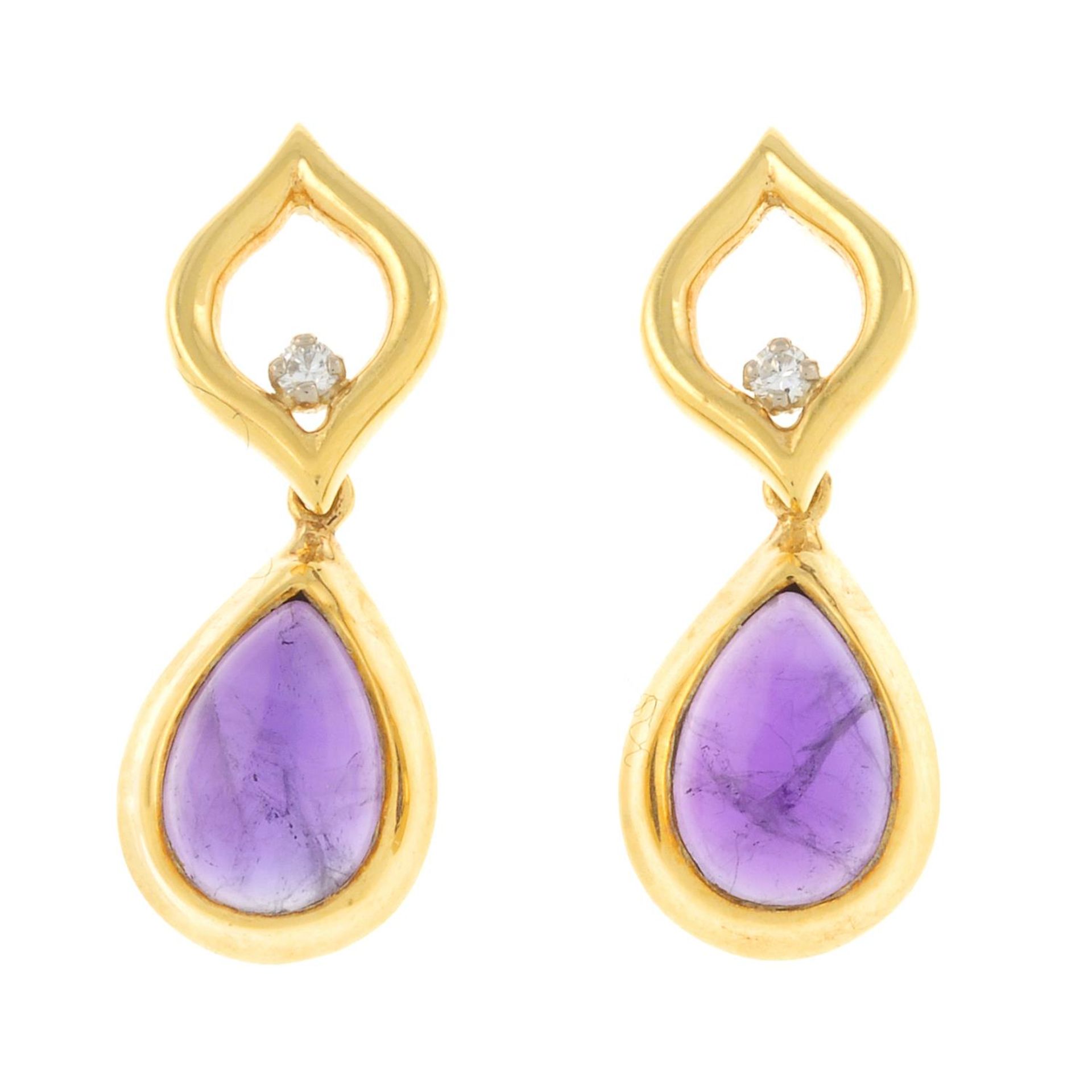 A pair of 18ct gold amethyst drop earrings,