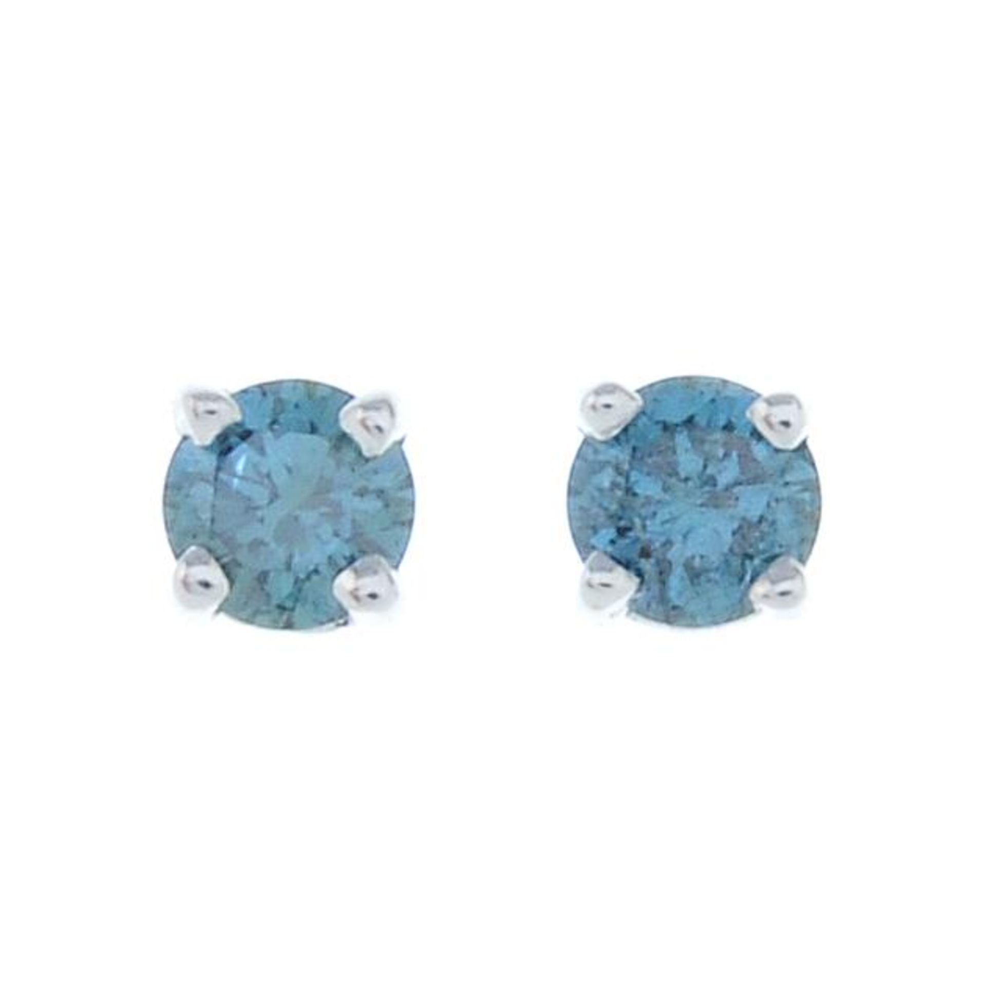 A pair of 'blue' diamond stud earrings.Estimated total 'blue' diamond weight 0.20ct,