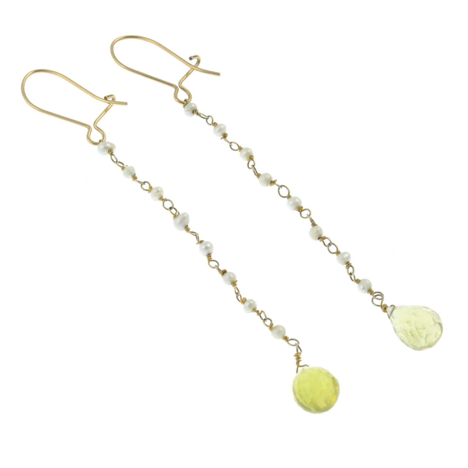 A pair of prasiolite and seed pearl drop earrings.Length 8.1cms. - Bild 2 aus 2