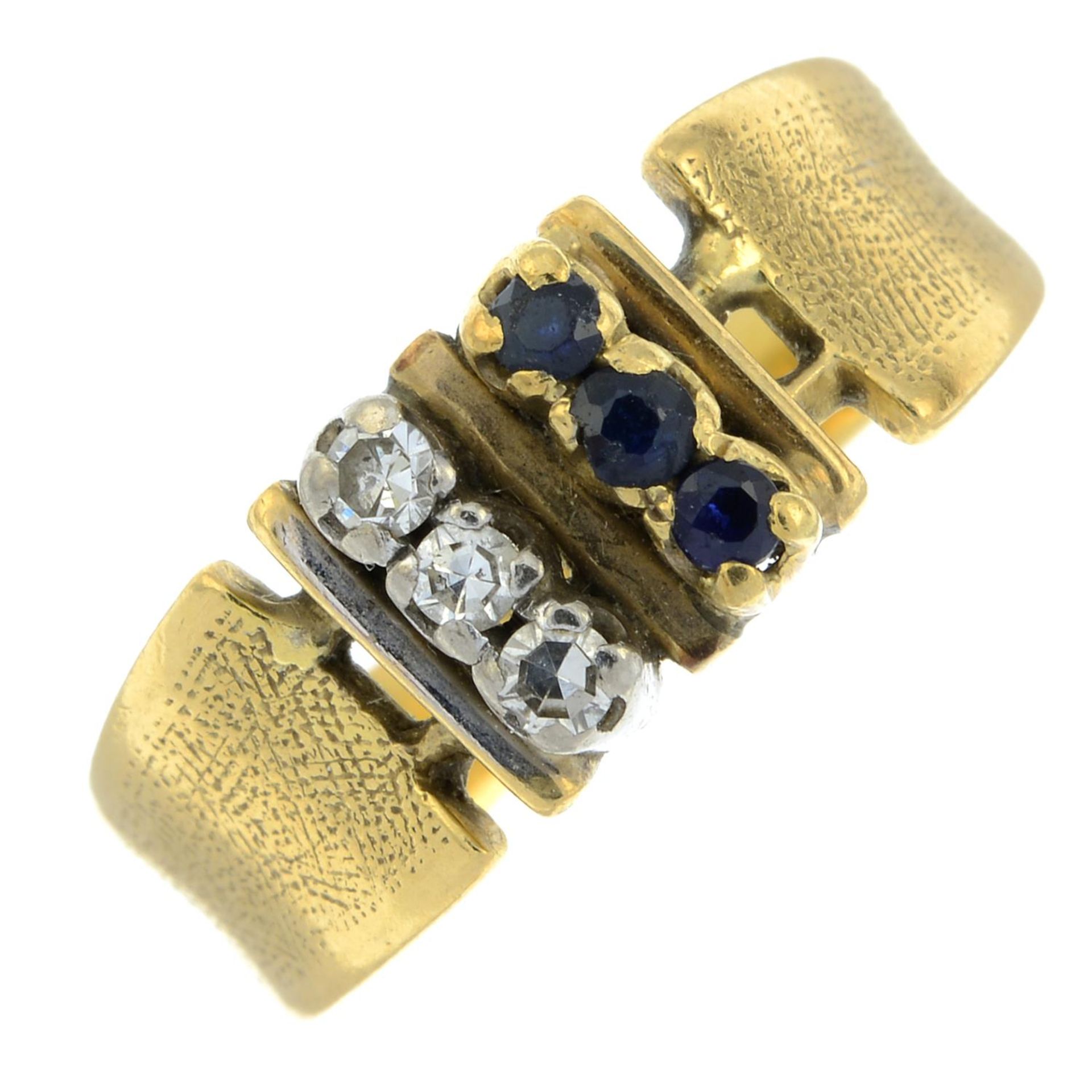 A sapphire and single-cut diamond ring.Stamped 18ct.Ring size K1/2.