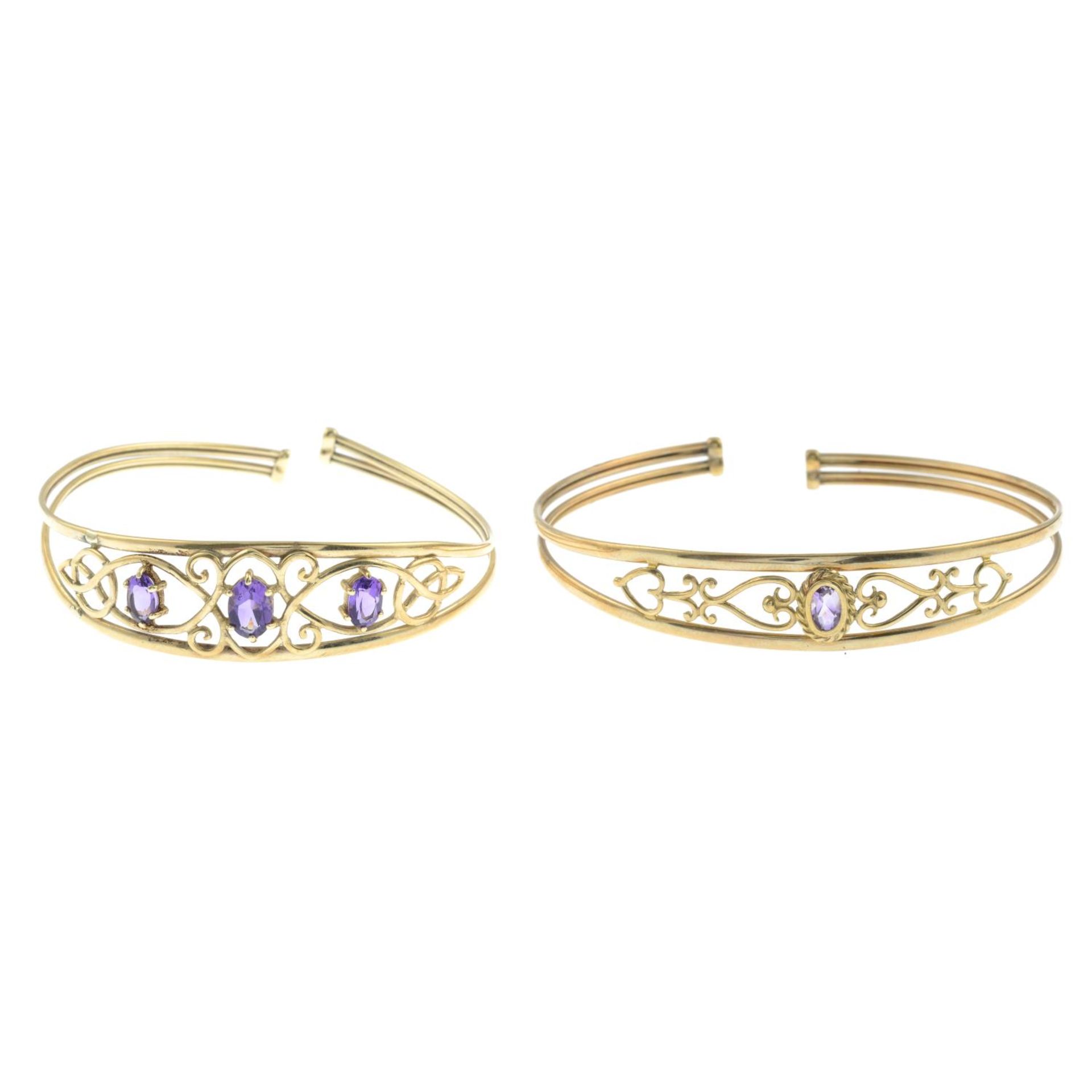 9ct gold amethyst openwork cuff bangle,