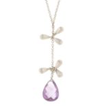 An amethyst briolette drop pendant,