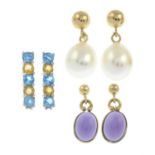 Cultured pearl drop earrings,