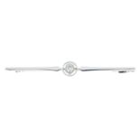 An early 20th century old-cut diamond bar brooch.Diamond estimated weight 0.20ct,