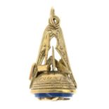 A 9ct gold agate Masonic fob.Hallmarks for Birmingham, 2000.Length 3.5cms.