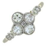 An old-cut diamond quatrefoil dress ring.Estimated total diamond weight 0.45ct,