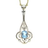 An early 20th century 15ct gold and platinum aquamarine,