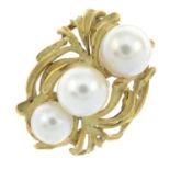 A cultured pearl dress ring.Foreign marks.Ring size P1/2.