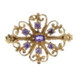 A 9ct gold amethyst brooch.Hallmarks for 9ct gold, partially indistinct.