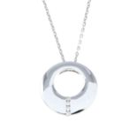 A diamond pendant, with chain.Total diamond weight 0.06ct, stamped to pendant.