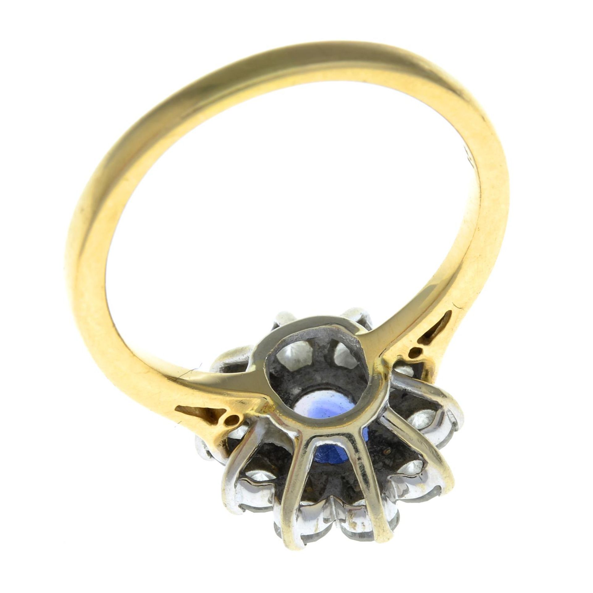 An 18ct gold sapphire and brilliant-cut diamond cluster ring.Estimated total diamond weight 0.80ct, - Image 3 of 3