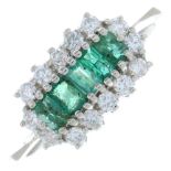 An emerald and brilliant-cut diamond dress ring.Total emerald weight 1ct.