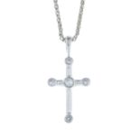 An 18ct gold diamond cross pendant, with 18ct gold chain.Estimated total diamond weight 0.15ct.