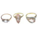 9ct gold kunzite and colourless gem dress ring,