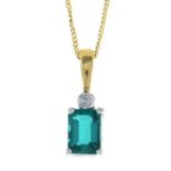 A 9ct gold synthetic emerald and diamond pendant,