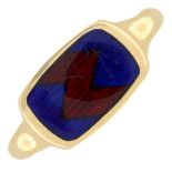 An early 20th century 18ct gold blue and red enamel signet ring.Hallmarks for Birmingham,