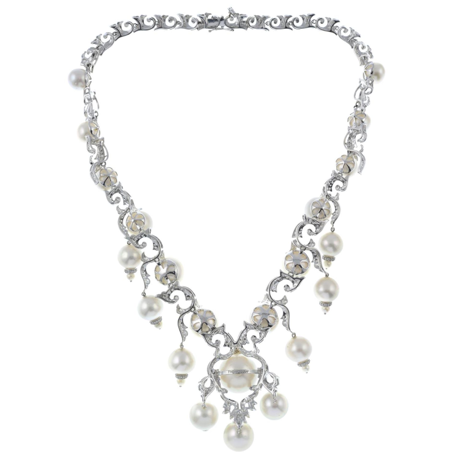 A cultured pearl and diamond necklace, - Bild 5 aus 5