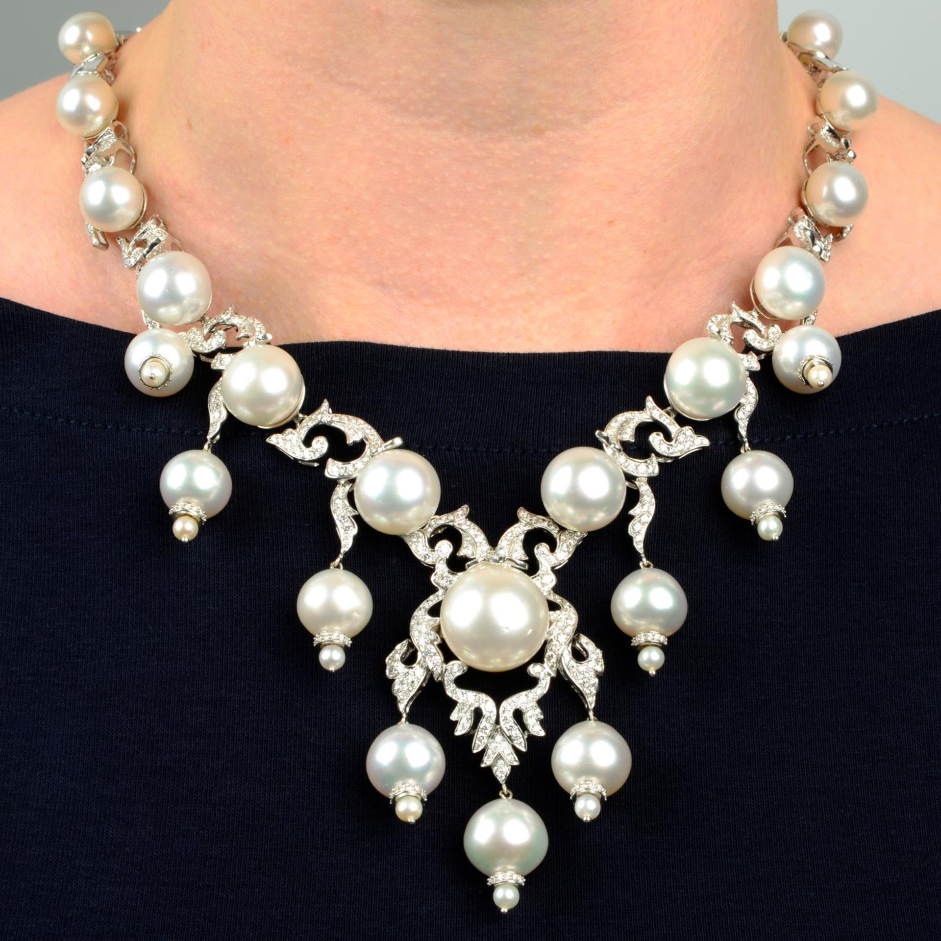 A cultured pearl and diamond necklace,