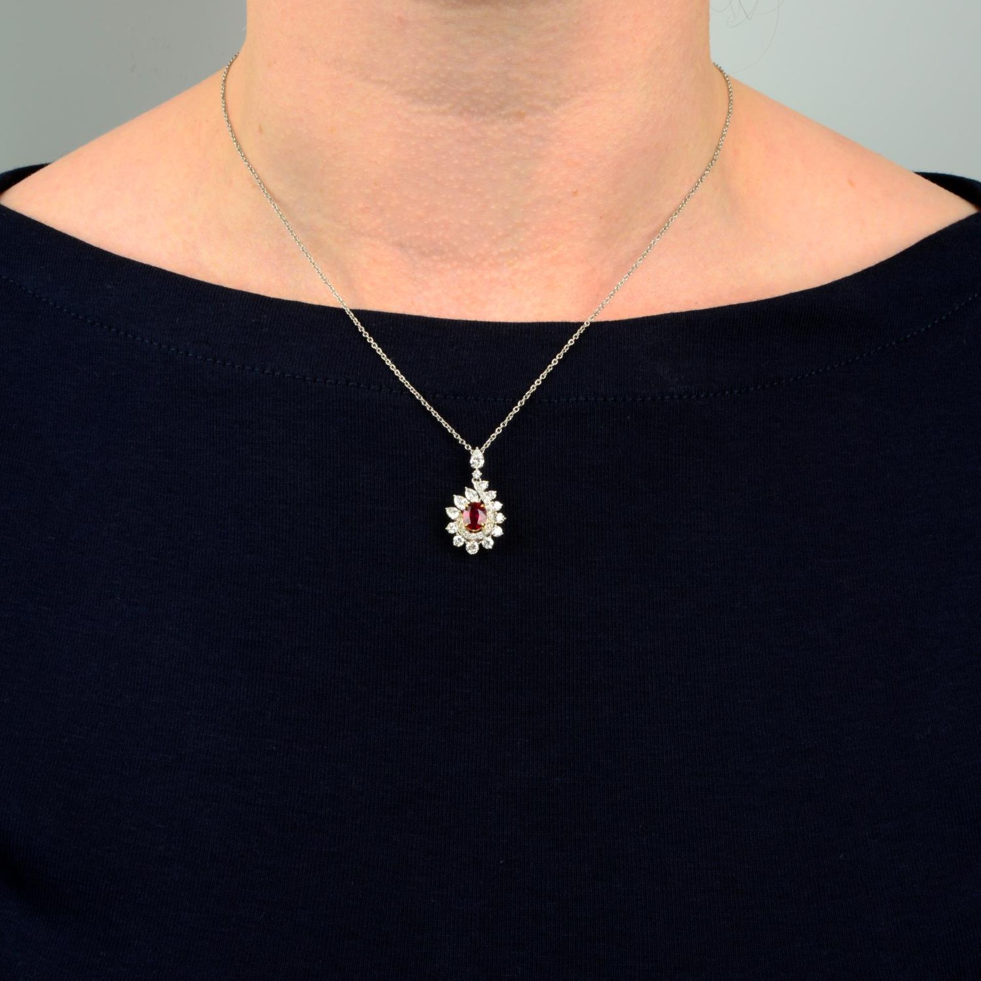 A 'Pigeon's Blood' Burmese ruby and vari-cut diamond cluster pendant, - Bild 3 aus 6