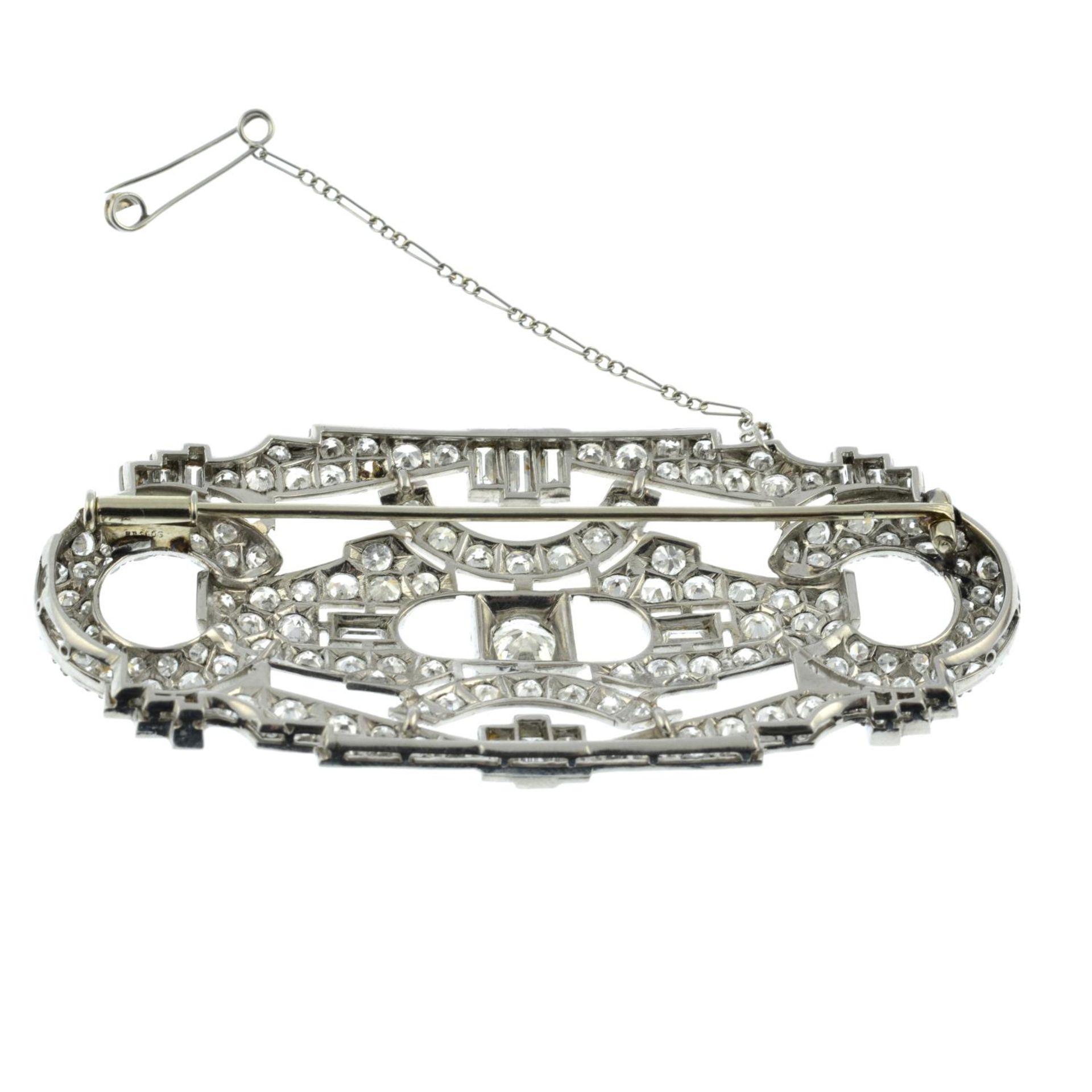 A mid 20th century platinum and gold diamond geometric brooch.Principal diamond estimated weight - Image 4 of 4