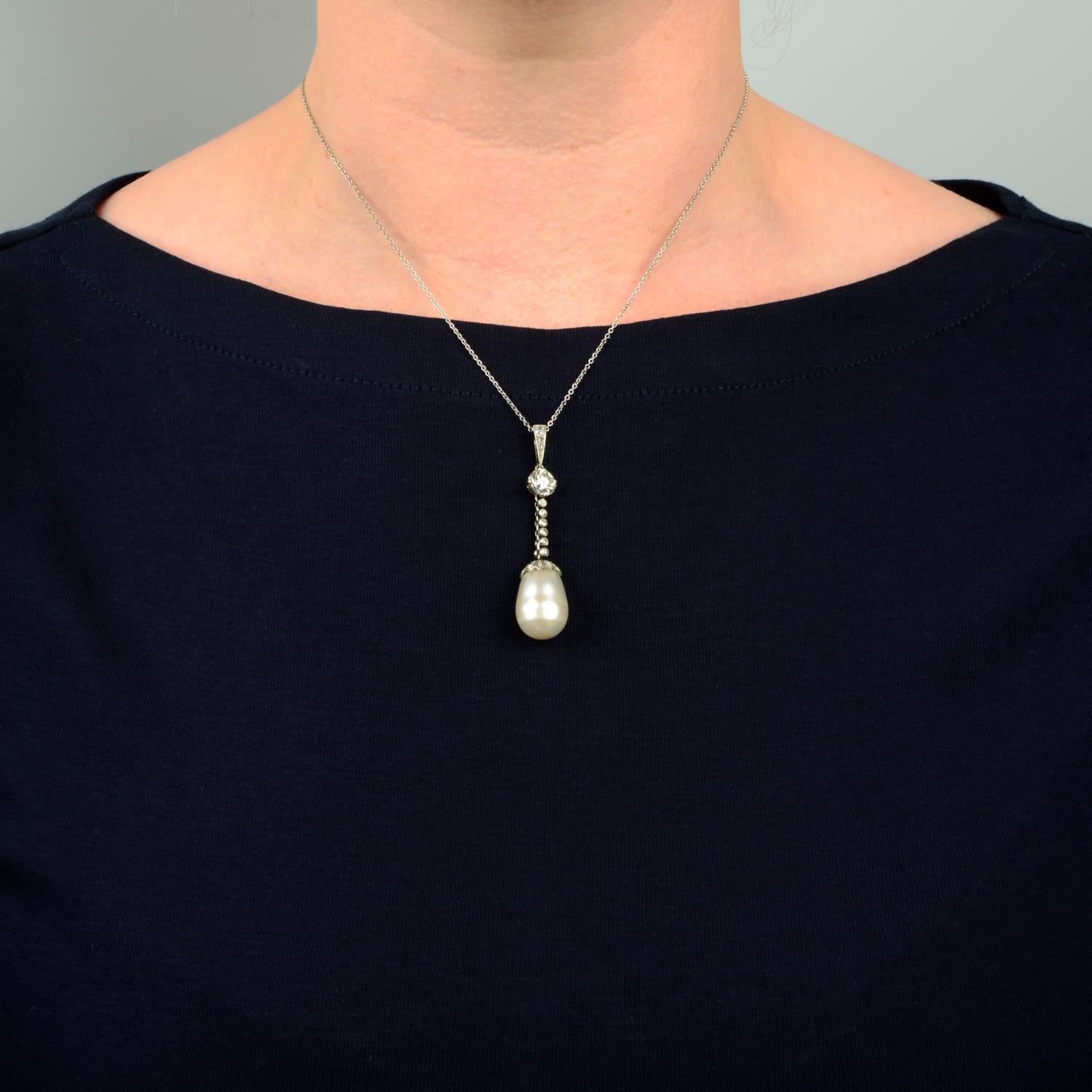 A natural pearl and diamond drop pendant, - Image 3 of 6