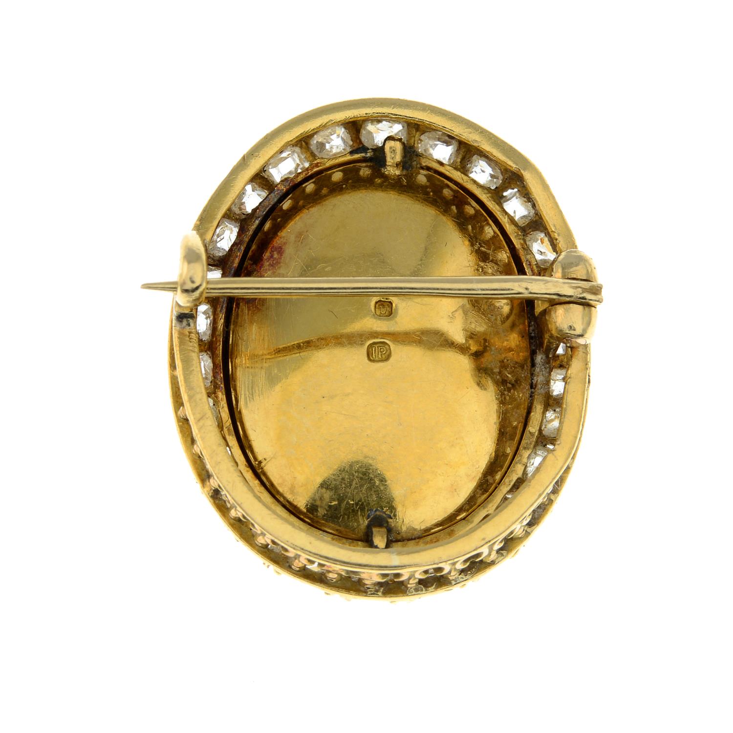 A late 19th century 18ct gold agate cameo and old-cut diamond brooch, depicting a lady in profile. - Image 4 of 5