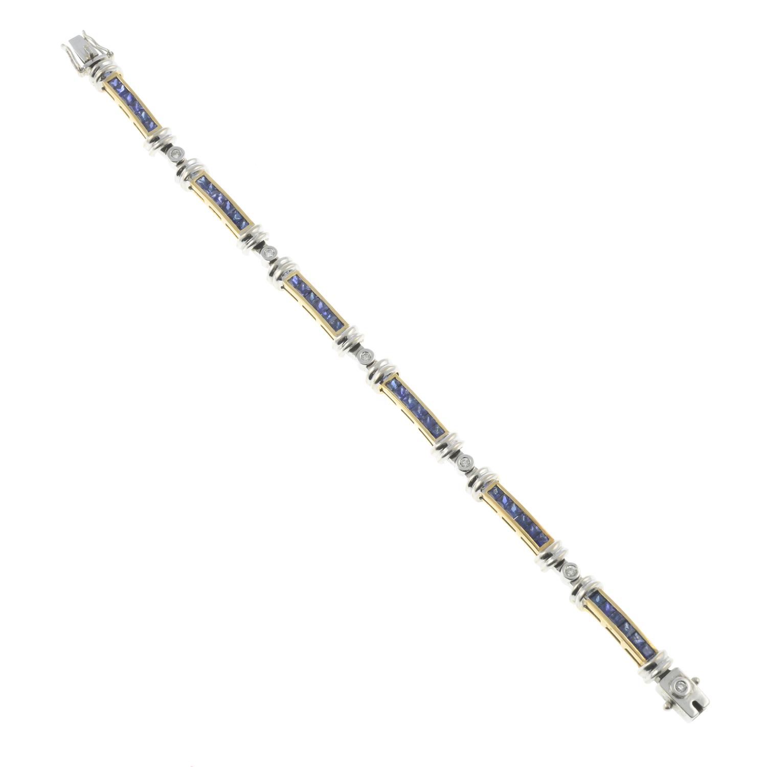 A calibré-cut sapphire bi-colour bracelet, - Image 4 of 4