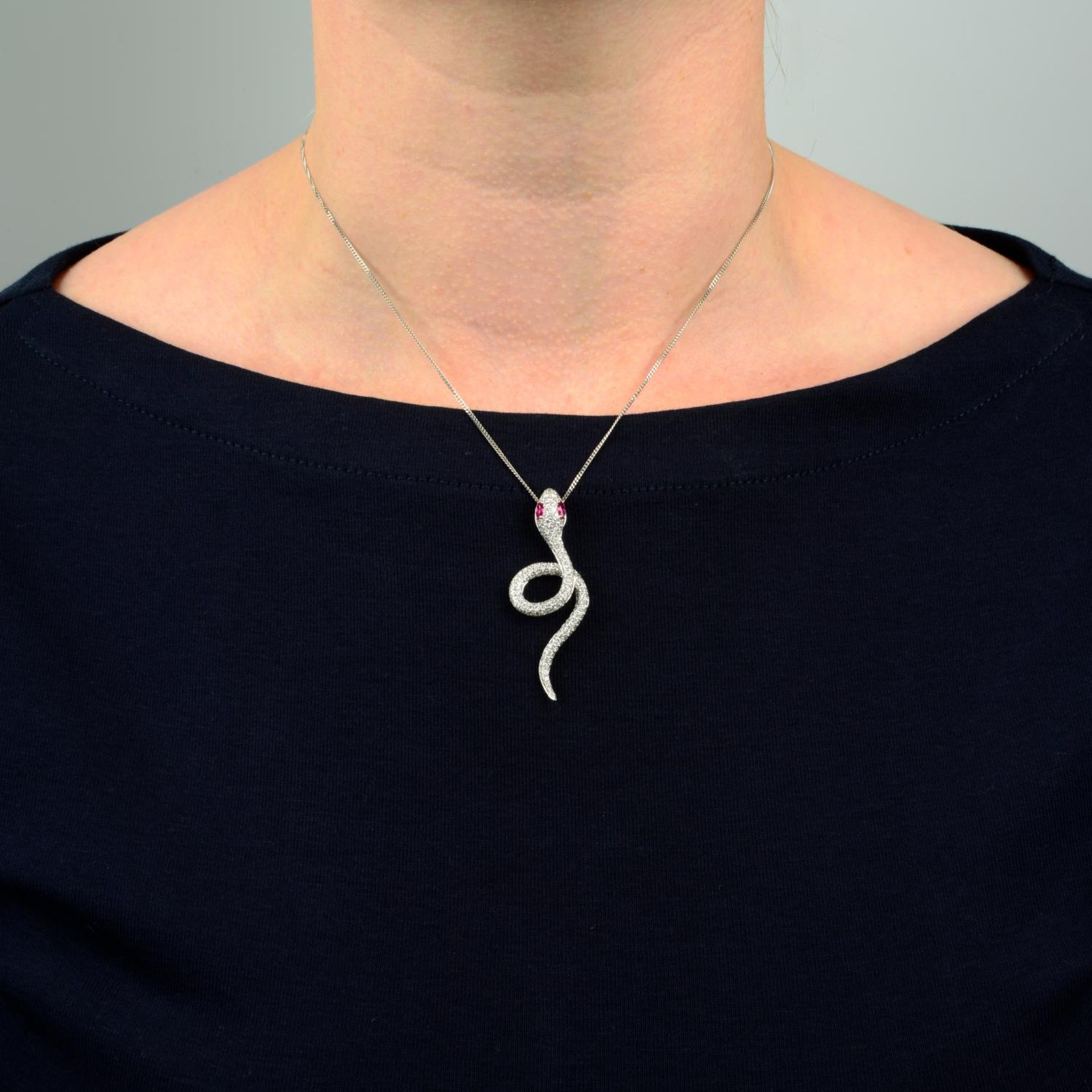 A pavé-set diamond snake pendant, - Image 3 of 4