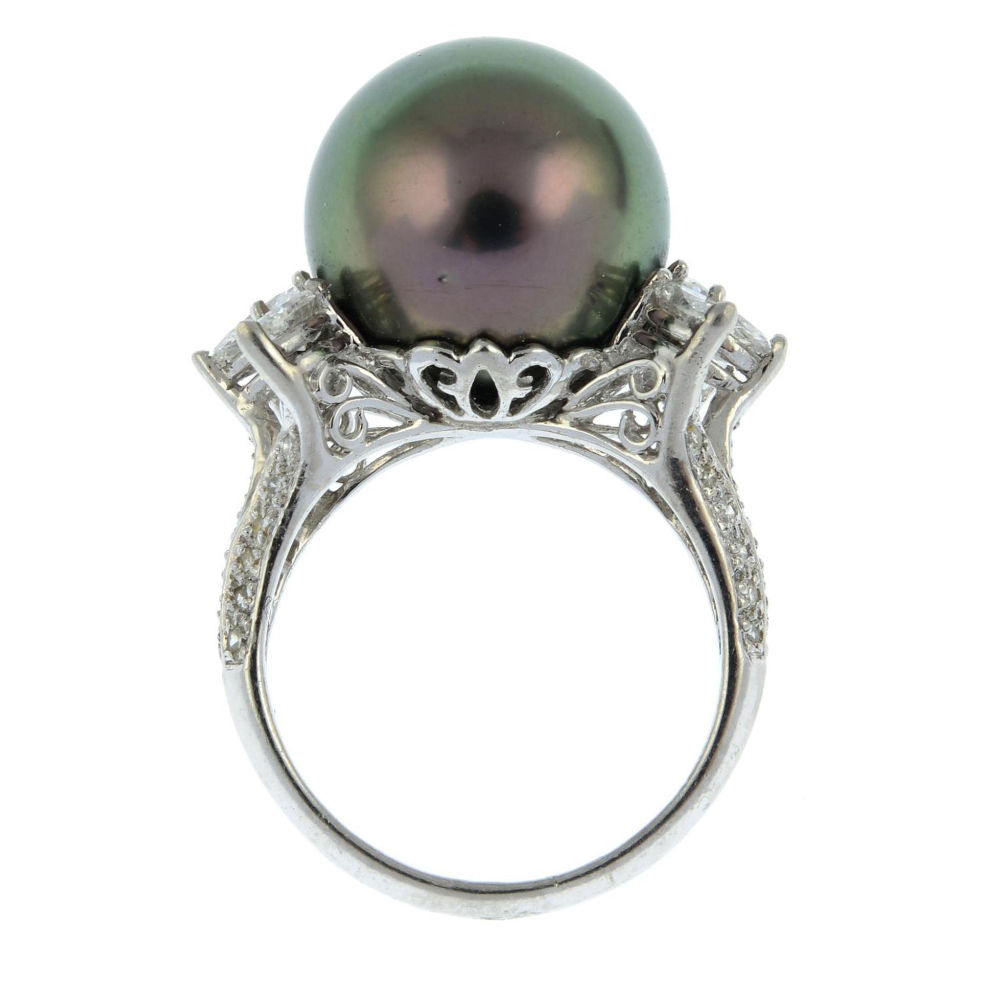 A 'Tahitian' cultured pearl and diamond cocktail ring.Estimated total diamond weight 0.90ct, - Image 6 of 6