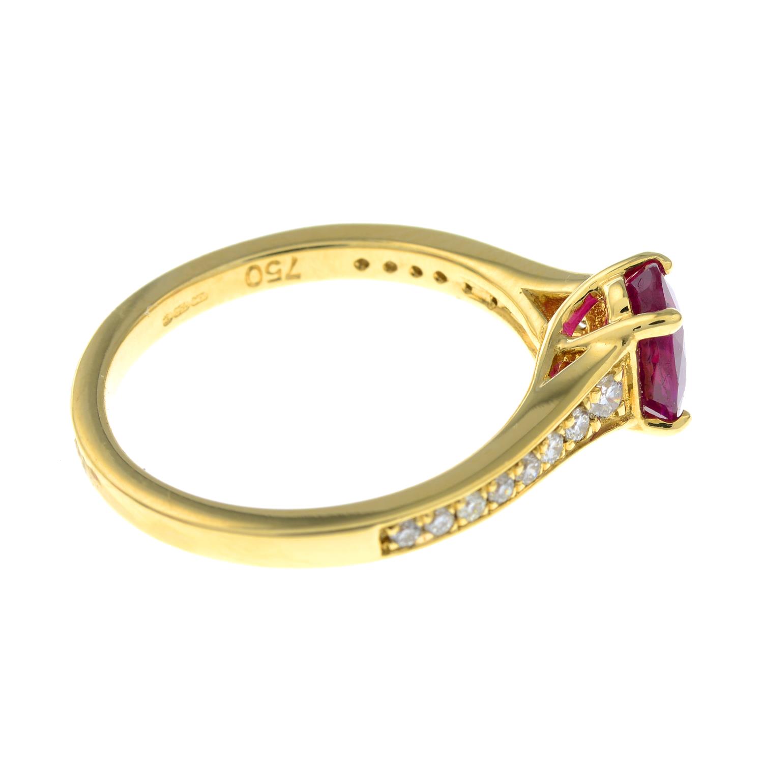 An 18ct gold ruby single-stone ring, with diamond shoulders. - Image 6 of 6