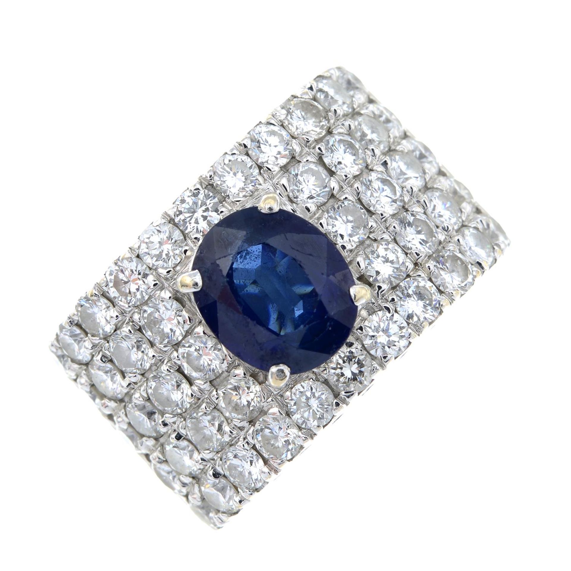 A sapphire and diamond dress ring.Sapphire calculated weight 1.90cts, - Bild 2 aus 6