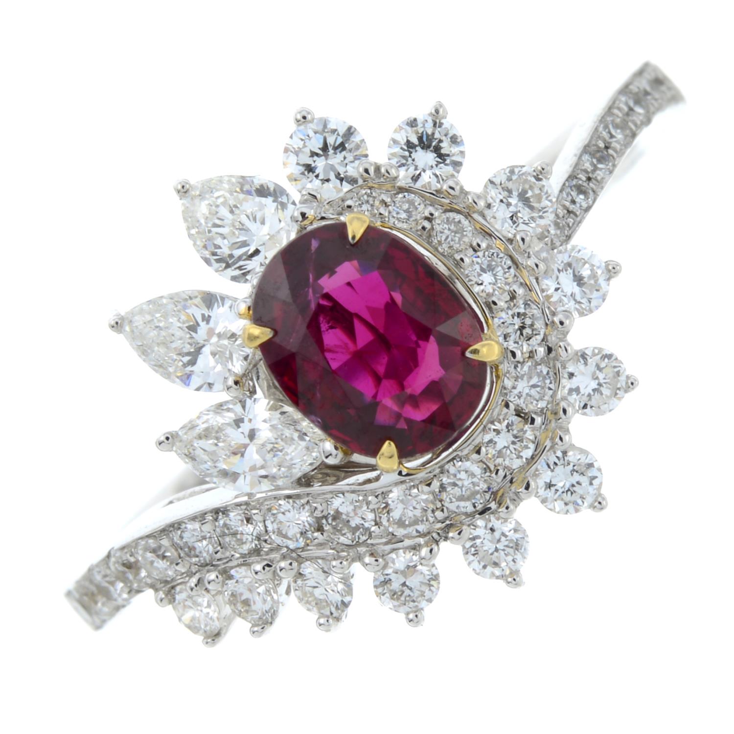 A 'Pigeon's Blood' Burmese ruby and vari-cut diamond dress ring.With report GRS2021-011099, - Image 2 of 7