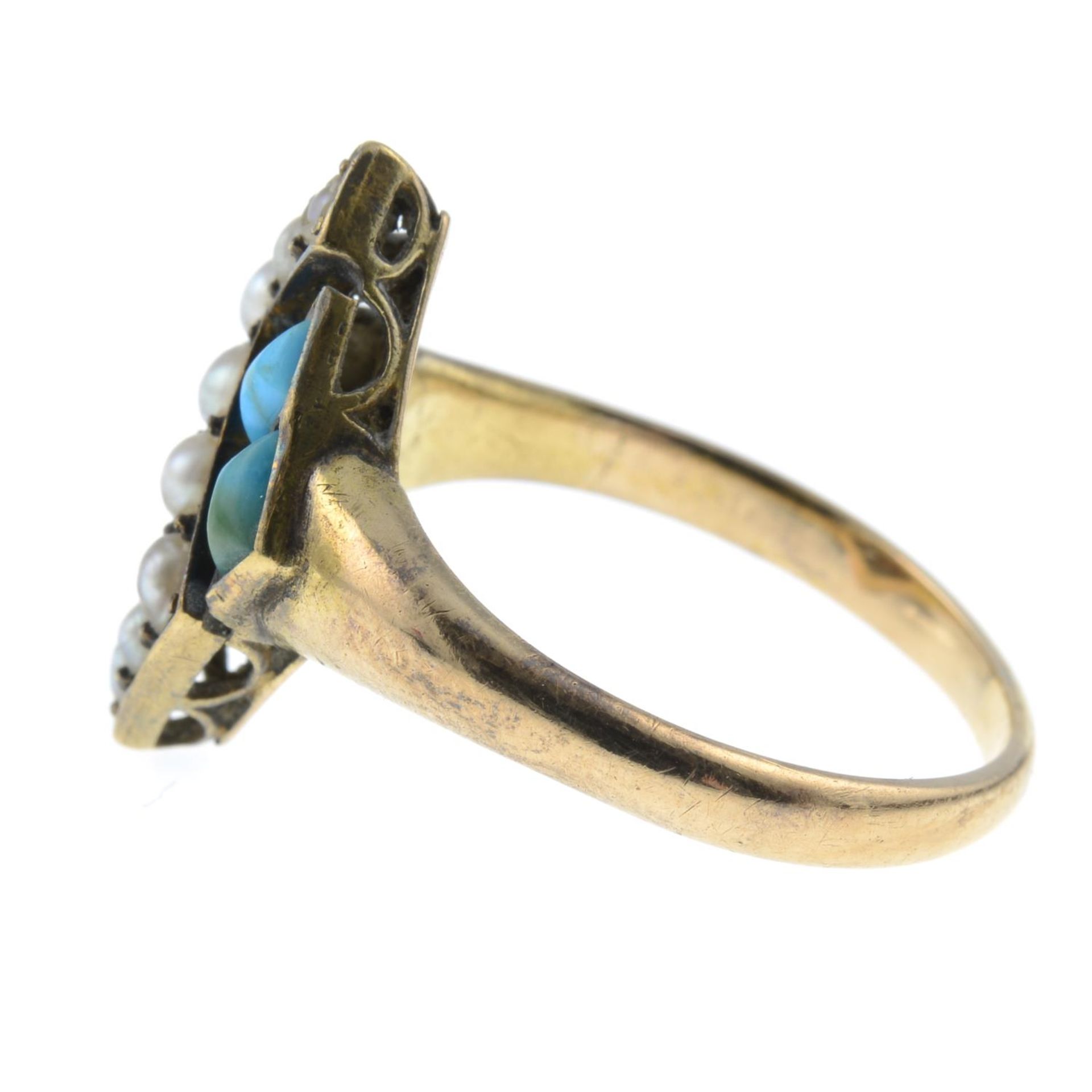 A late Victorian 15ct gold turquoise and split pearl ring.Ring size P. - Image 4 of 6