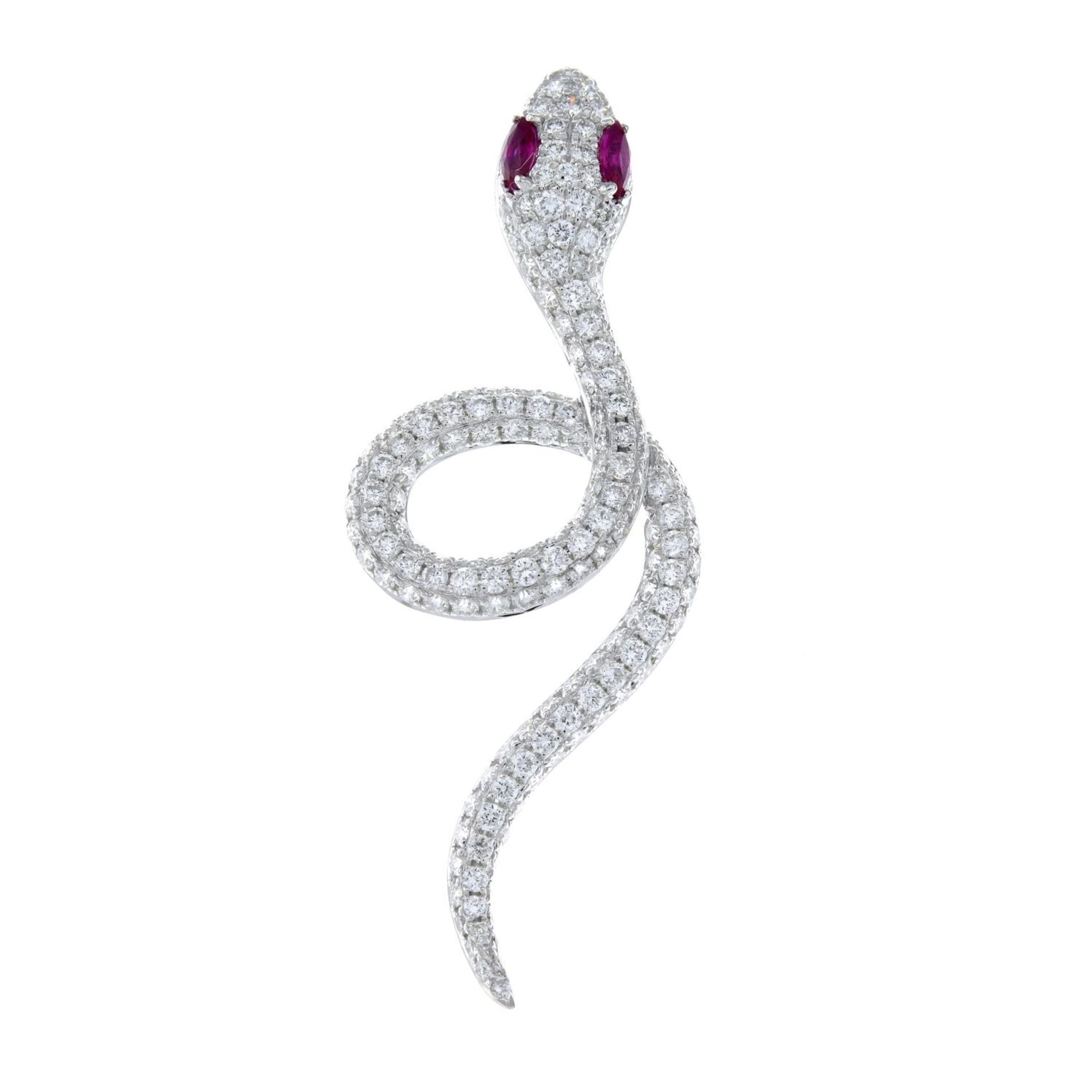 A pavé-set diamond snake pendant, - Image 2 of 4