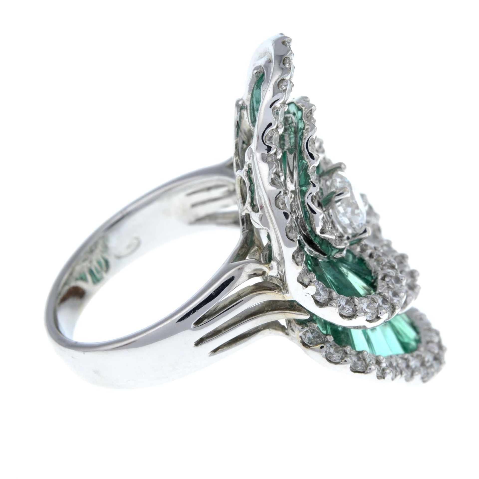 An emerald and diamond floral cocktail ring. - Image 6 of 6