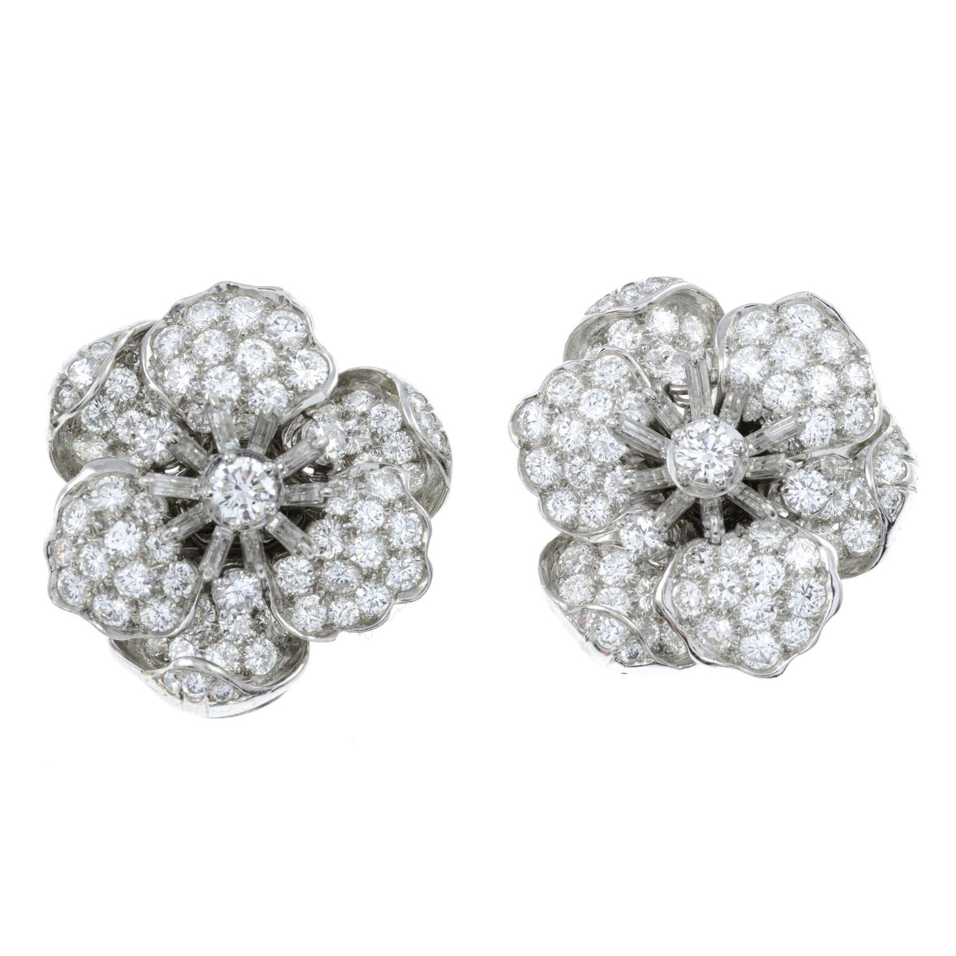 A pair of vari-cut diamond floral earrings, - Image 2 of 3