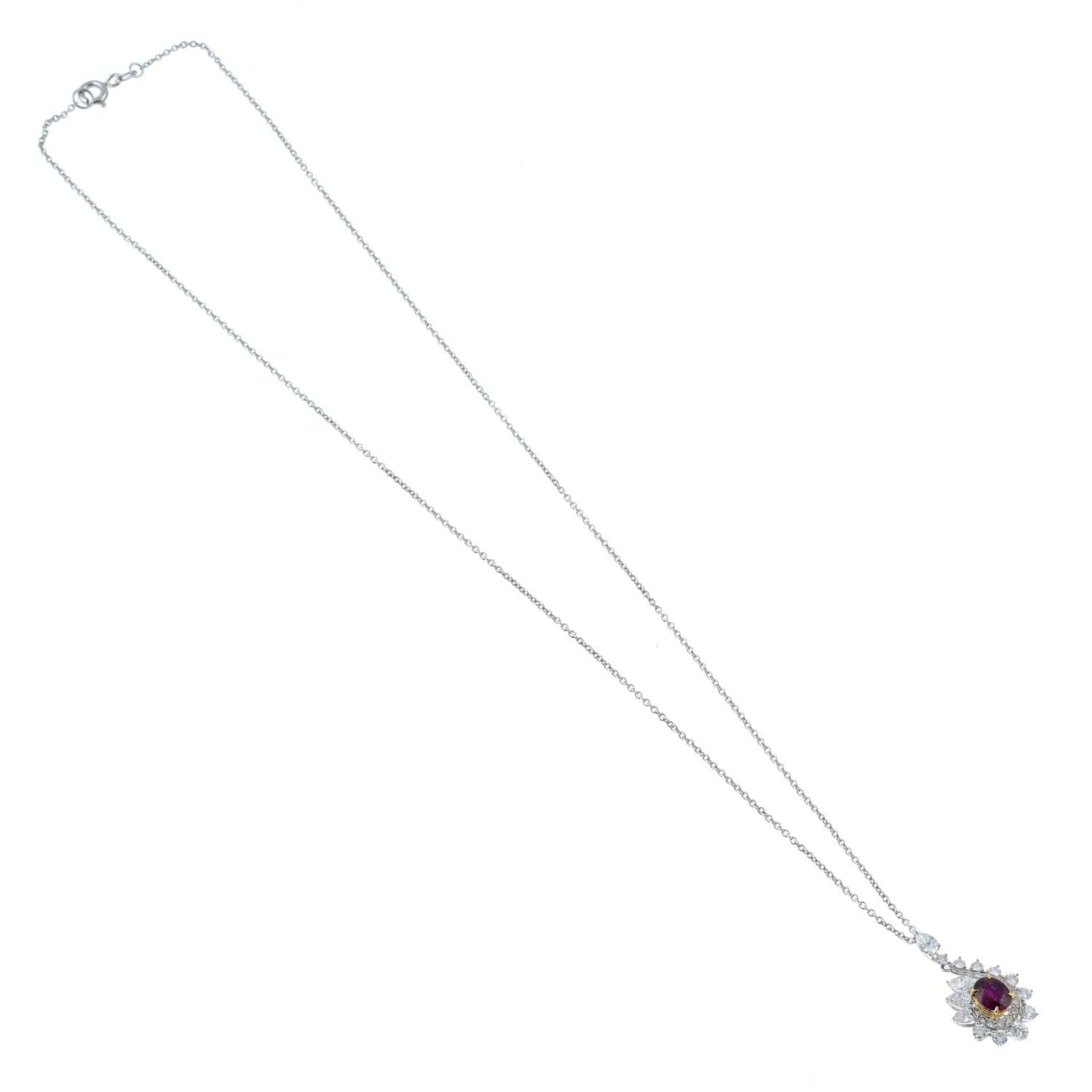 A 'Pigeon's Blood' Burmese ruby and vari-cut diamond cluster pendant, - Bild 5 aus 6